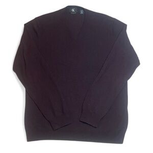Calvin Klein 100% Extra Fine Merino Wool Men's V-Neck Sweater Burgundy sz L